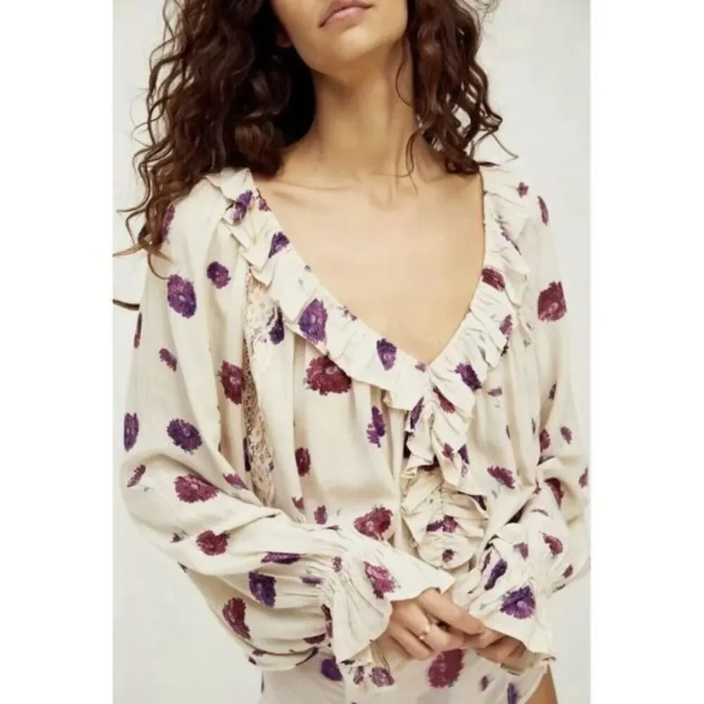 NEW FREE PEOPLE Sz S POPPY PRINTED BODYSUIT IN IVORY‎ COMBO